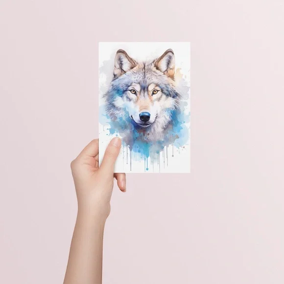 Wolf Portrait Watercolor Wall Art Illustration Print Poster Unframed - Picture 5 of 7